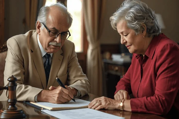 Viuda representando la transmisión de bienes: herencia o donación en vida