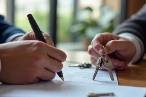 Persona firmando contrato de alquiler, representando derechos y obligaciones del inquilino.