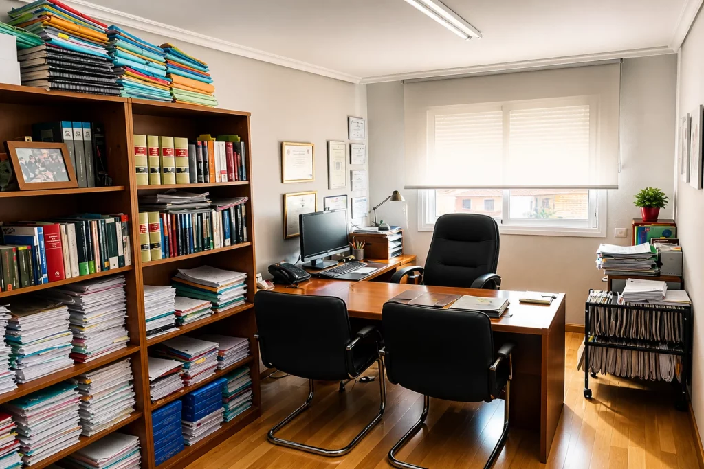 Despacho profesional de Elva Puerto Abogados en Ponferrada con biblioteca jurídica