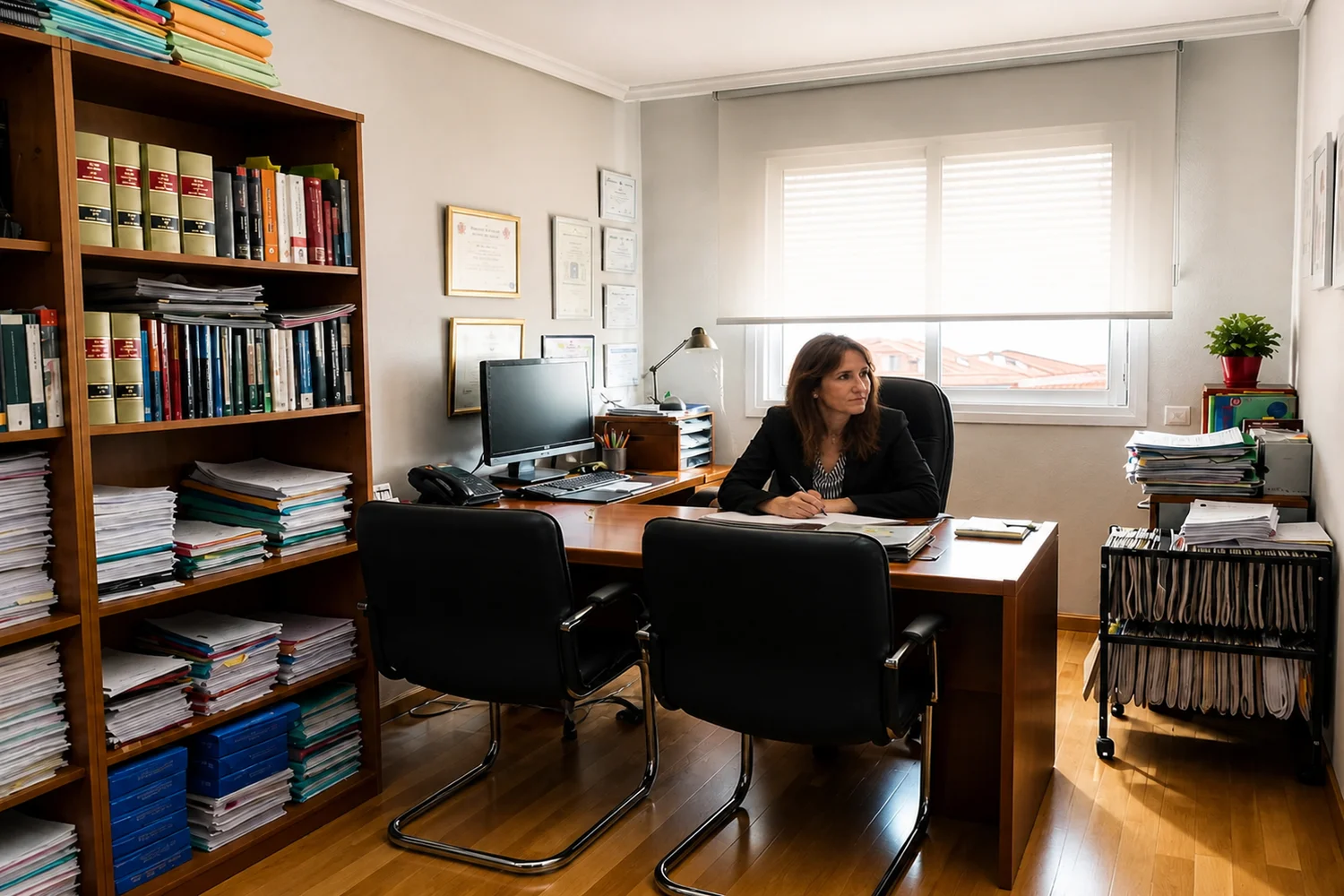 Elva Puerto Abogada en despacho profesional en Ponferrada con biblioteca jurídica